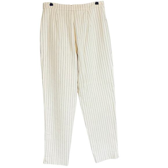 Burberry Navy White Pinstripe High Rise Pants Trousers Women's Size 12 - Picture 4 of 5